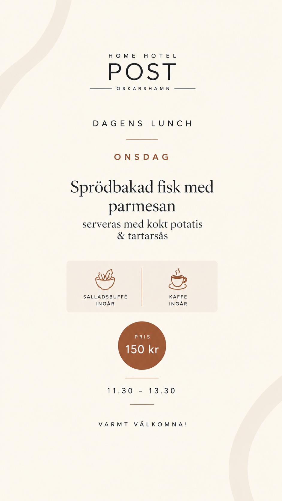 Dagsmeny gjord i ChatGPT. Onsdagens sprödbakade fisk med parmesan, 150 kr.